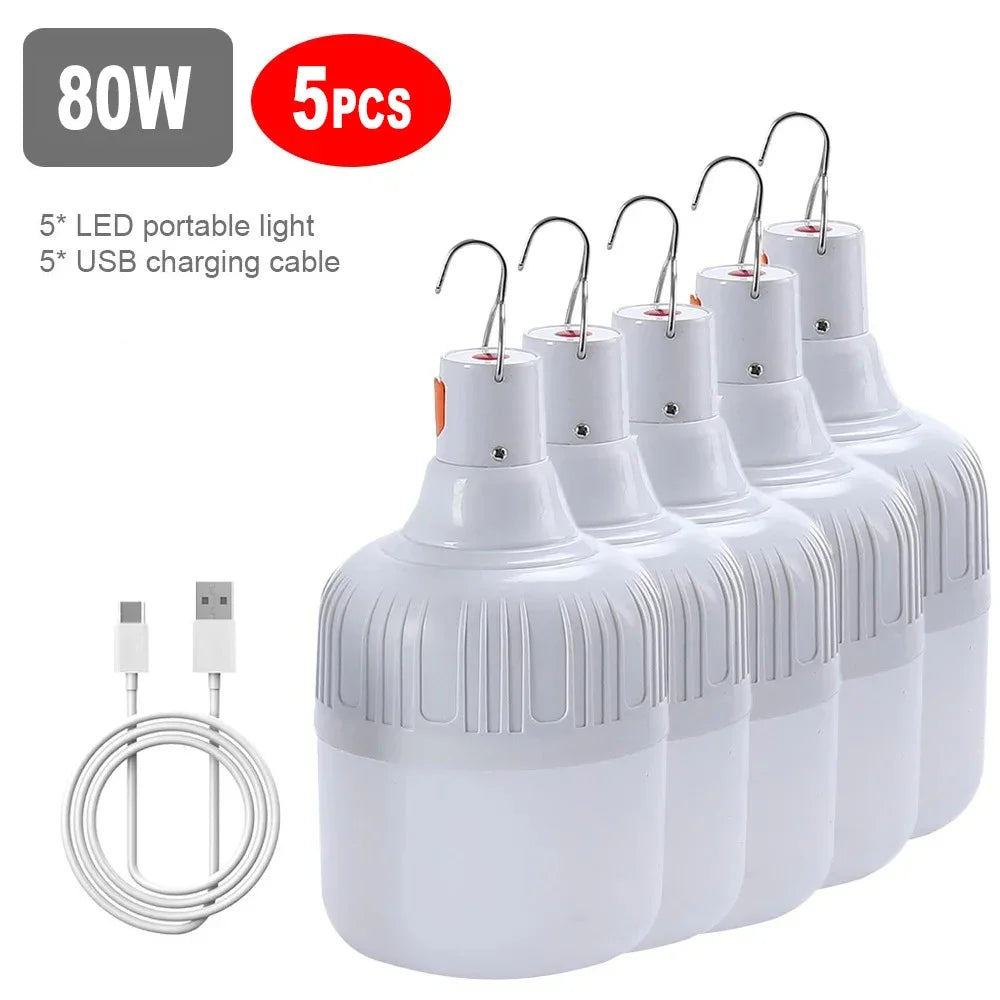 60W Camping Light USB Rechargeable LED Emergency Lamp Outdoor Portable Lanterns with Hook for BBQ Tents Battery Bulb