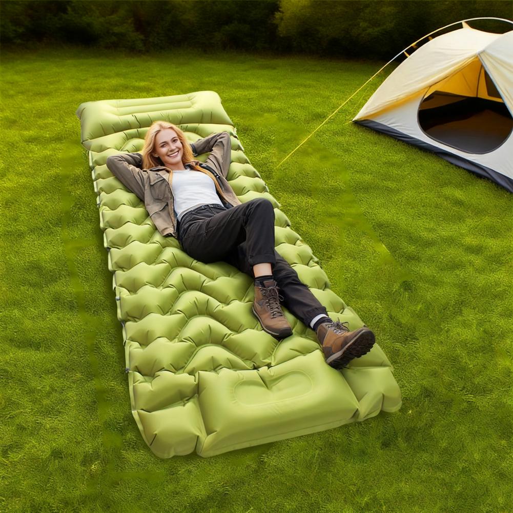 Sleeping Pad: Camping Inflatable Mattress with Built-in Pillow & Pump
