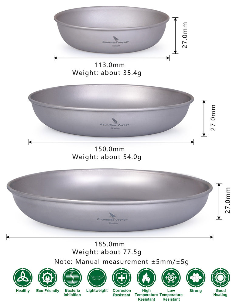 Camping Cookware: Ultralight Titanium Camping Plate Set - 3pcs Mess Kit