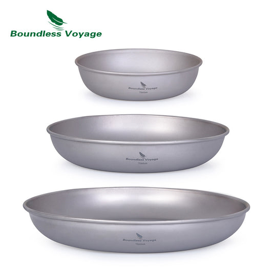 Camping Cookware: Ultralight Titanium Camping Plate Set - 3pcs Mess Kit