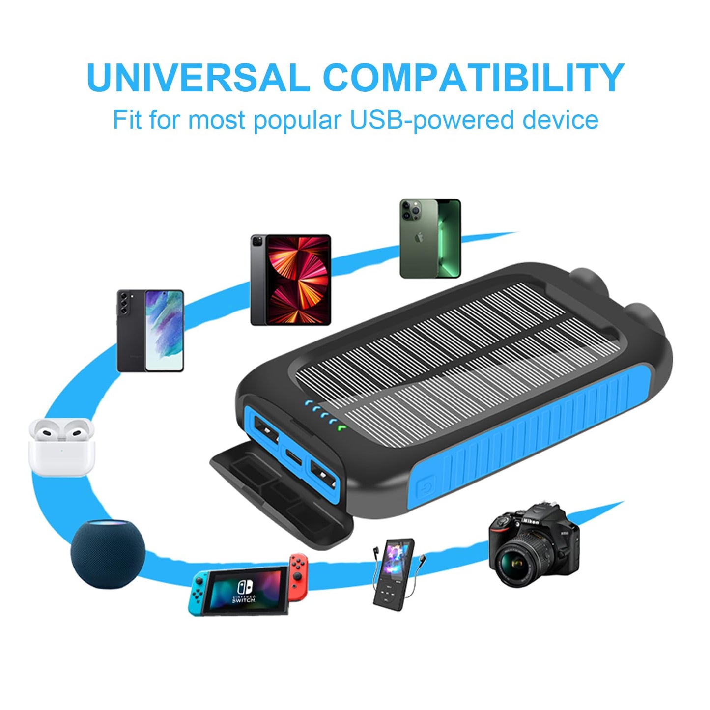 Solar Power Bank 10000mAh Waterproof Fast Charge USB