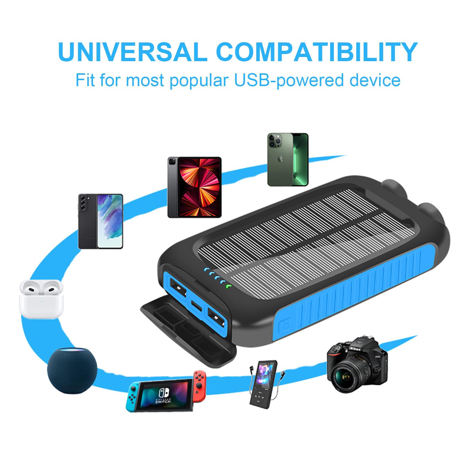 Solar Power Bank 10000mAh Waterproof Fast Charge USB