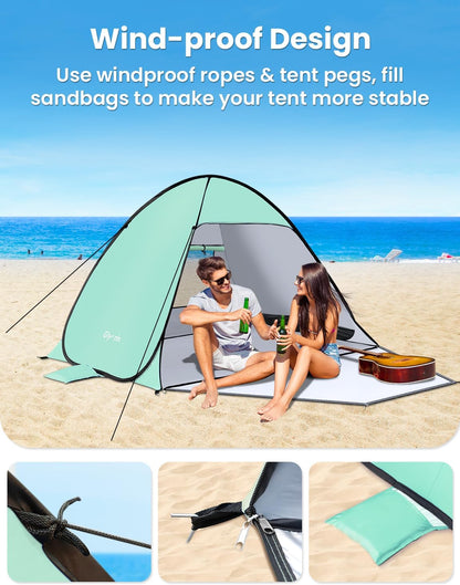 Pop Up Beach Tent Beach Shade Tent for 1 4 Persons Sun Shelter UPF 50 Enclose Zipper Door Portable Easy Up Beach Tent