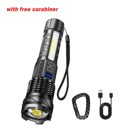 Powerful LED Flashlight Type C Rechargeable Zoom Torch