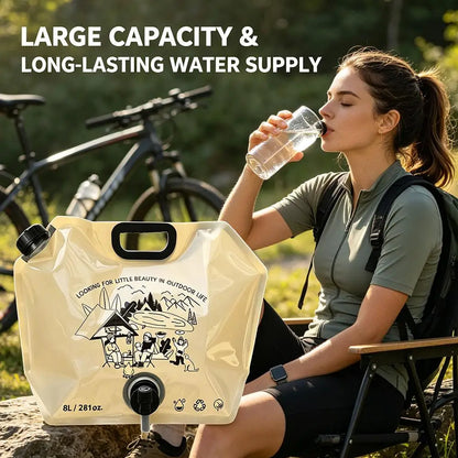 8L Outdoor Water Storage Bag Portable Foldable Drinking Water Pouch for Camping Hiking Sports Large Capacity Soft Flask with Tap