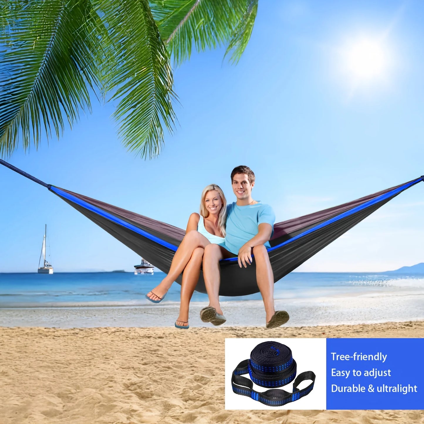 Lightweight Nylon Camping Hammock with Straps & Carabiners, Portable Swing Chair for Hiking, Backpacking, Camping & Backyard