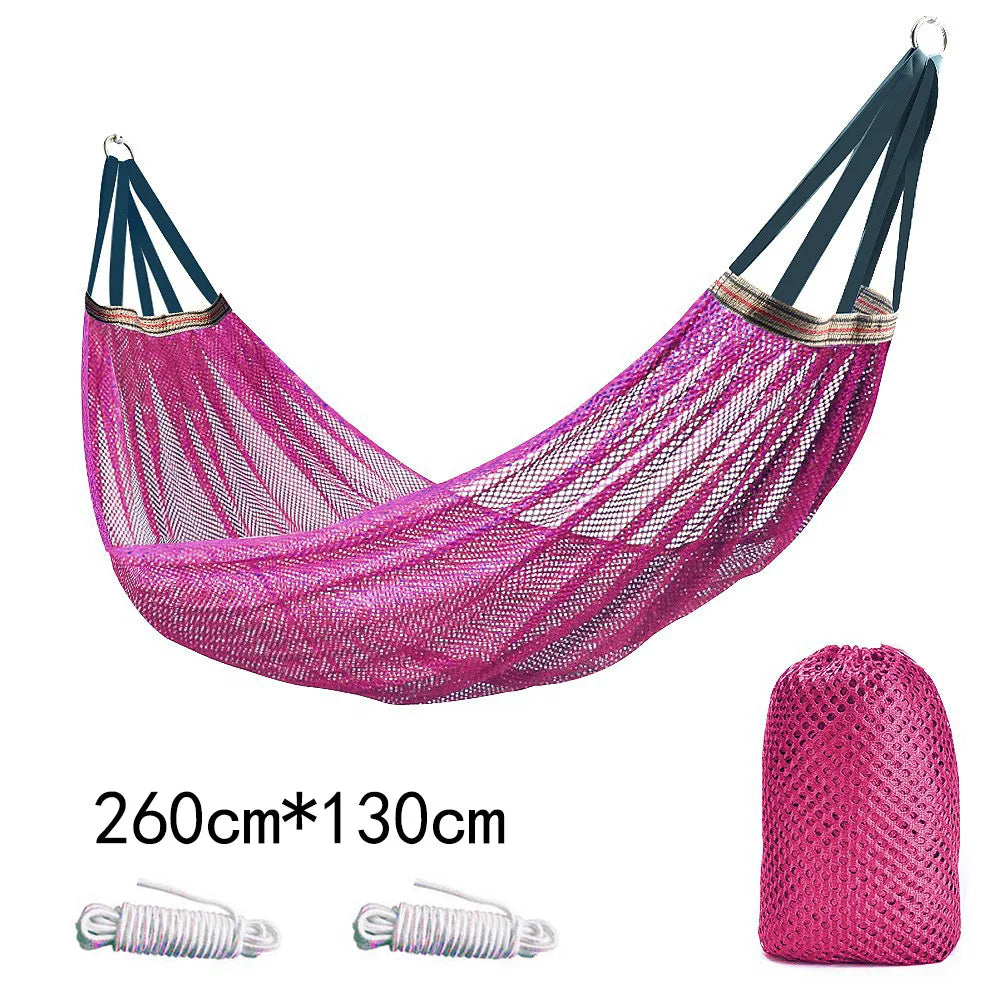 Outdoor Camping Hammock with Ice Silk Mesh, Swing Bent Pole Anti-Tip Camping Travel Accessories