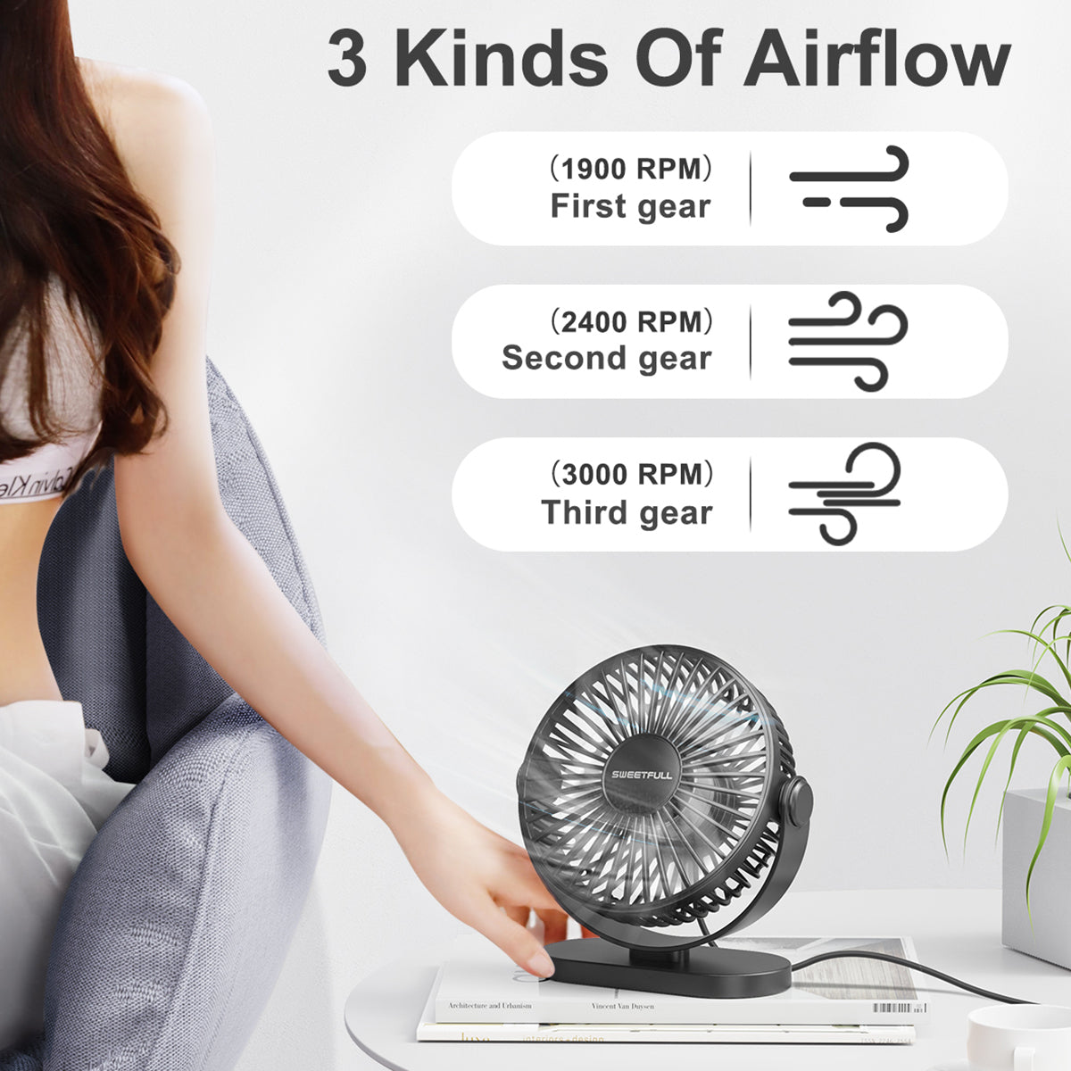 Mini USB Desk Fan: Quiet, 3-Speed, Portable for Home/Office/Camping
