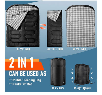 Flannel Twin Sleeping Bag - 2 Person, All-Season Camping