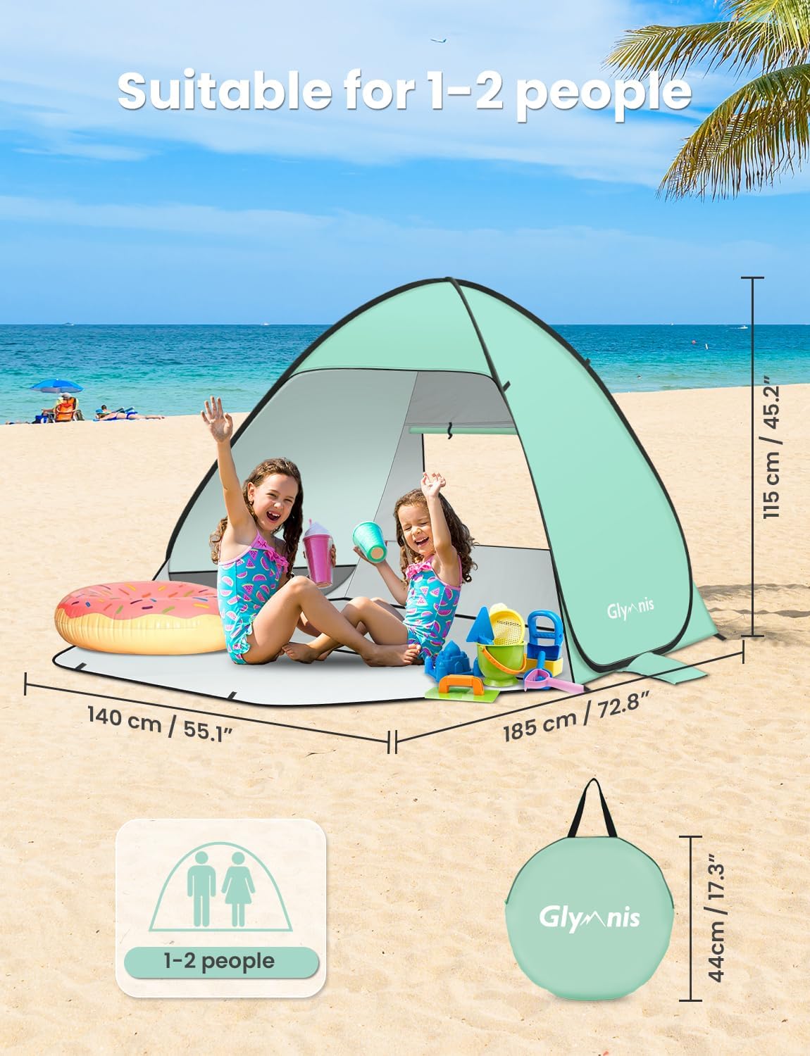 Pop Up Beach Tent Beach Shade Tent for 1 4 Persons Sun Shelter UPF 50 Enclose Zipper Door Portable Easy Up Beach Tent