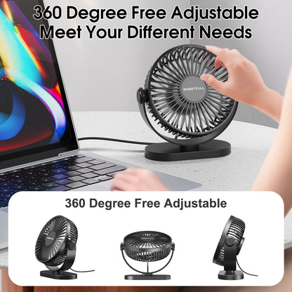 Mini USB Desk Fan: Quiet, 3-Speed, Portable for Home/Office/Camping