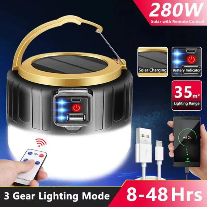 Solar LED Camping Light - Rechargeable Lantern & Flashlight