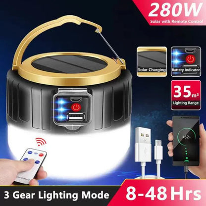 Solar LED Camping Light - Rechargeable Lantern & Flashlight