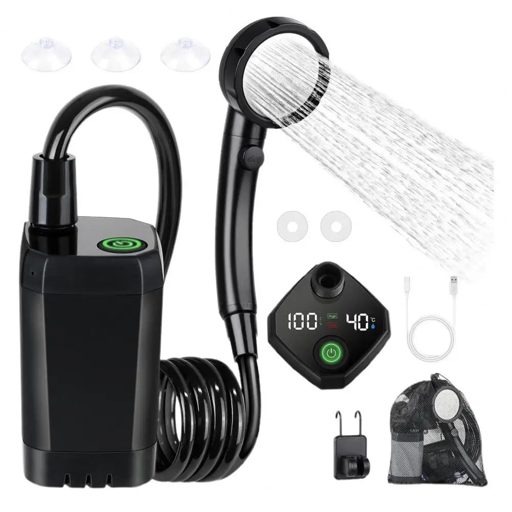Portable Camping Shower: 6000mAh Rechargeable Pump, IPX7 Kit