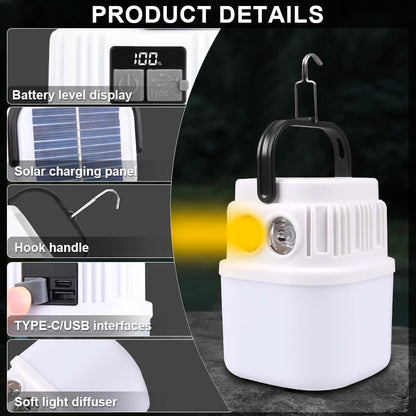 Solar LED Camping Light - Rechargeable Lantern & Flashlight