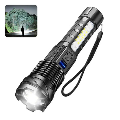 Powerful LED Flashlight Type C Rechargeable Zoom Torch