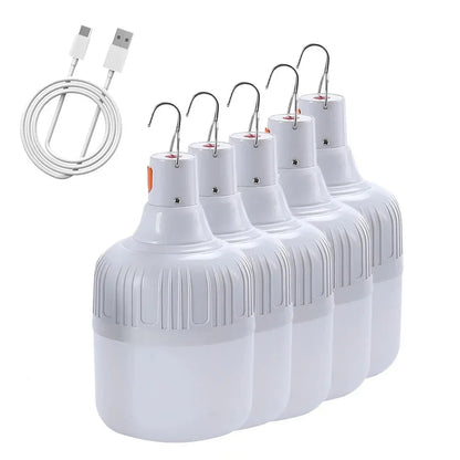 60W Camping Light USB Rechargeable LED Emergency Lamp Outdoor Portable Lanterns with Hook for BBQ Tents Battery Bulb