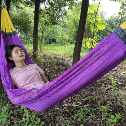 Outdoor Camping Hammock with Ice Silk Mesh, Swing Bent Pole Anti-Tip Camping Travel Accessories