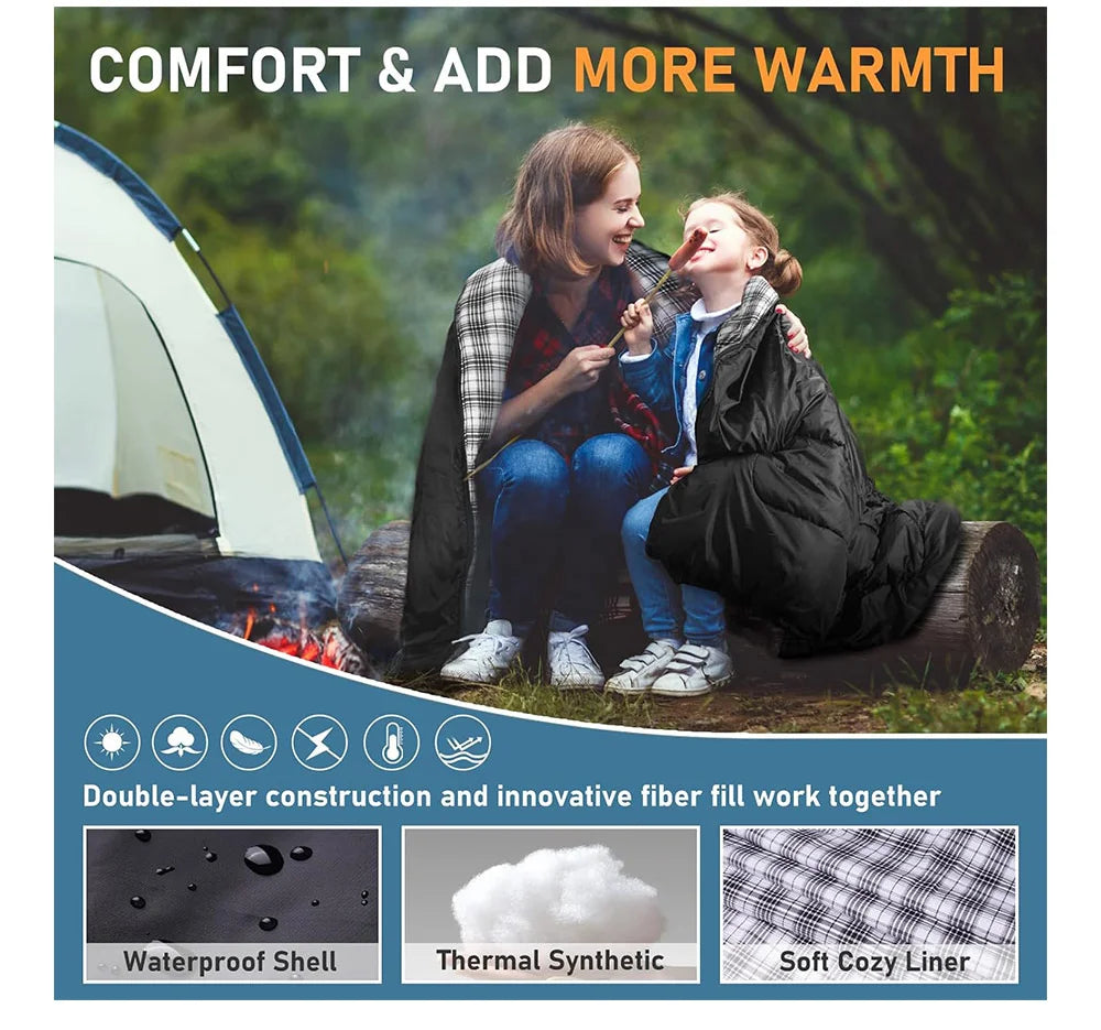 Flannel Twin Sleeping Bag - 2 Person, All-Season Camping