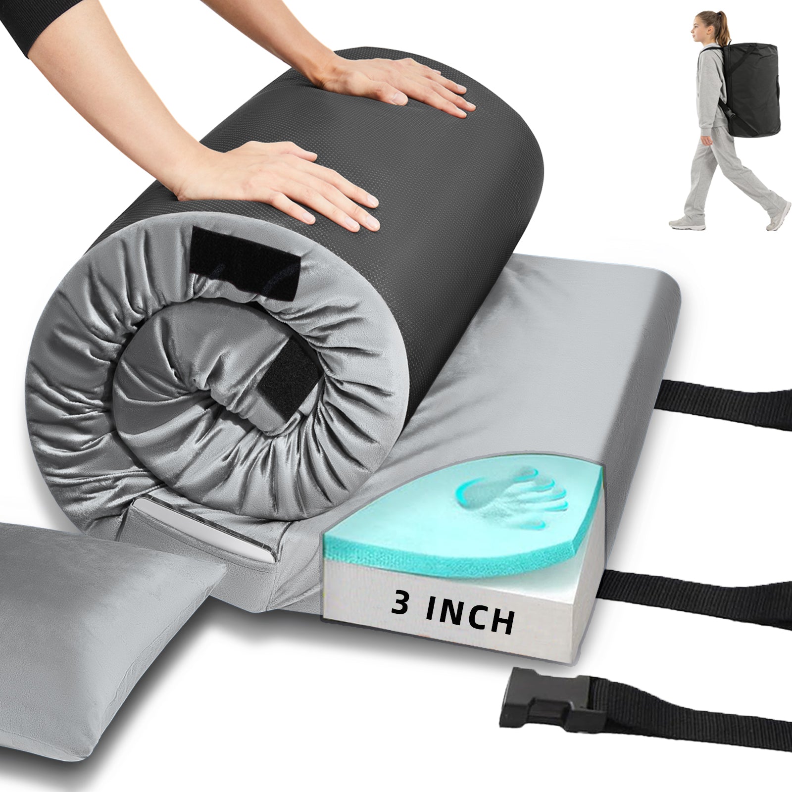 Sleeping Pad: Memory Foam Camping Mattress 3.1" - Portable Cot Pad