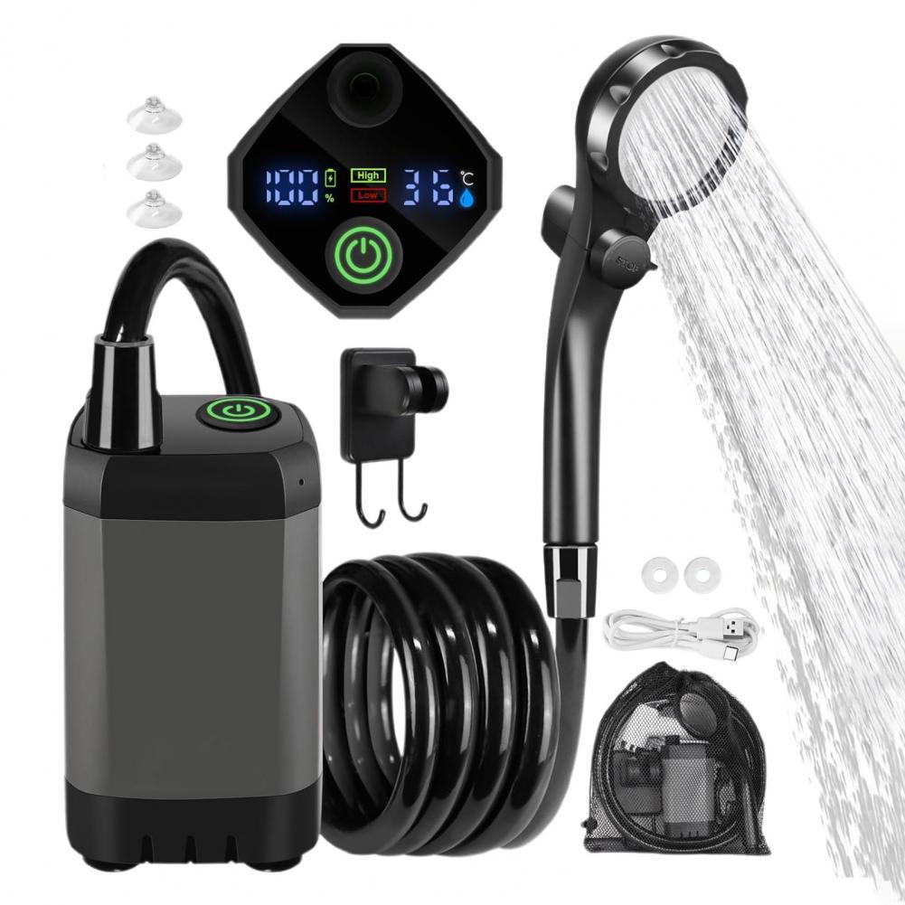 Portable Camping Shower: 6000mAh Rechargeable Pump, IPX7 Kit