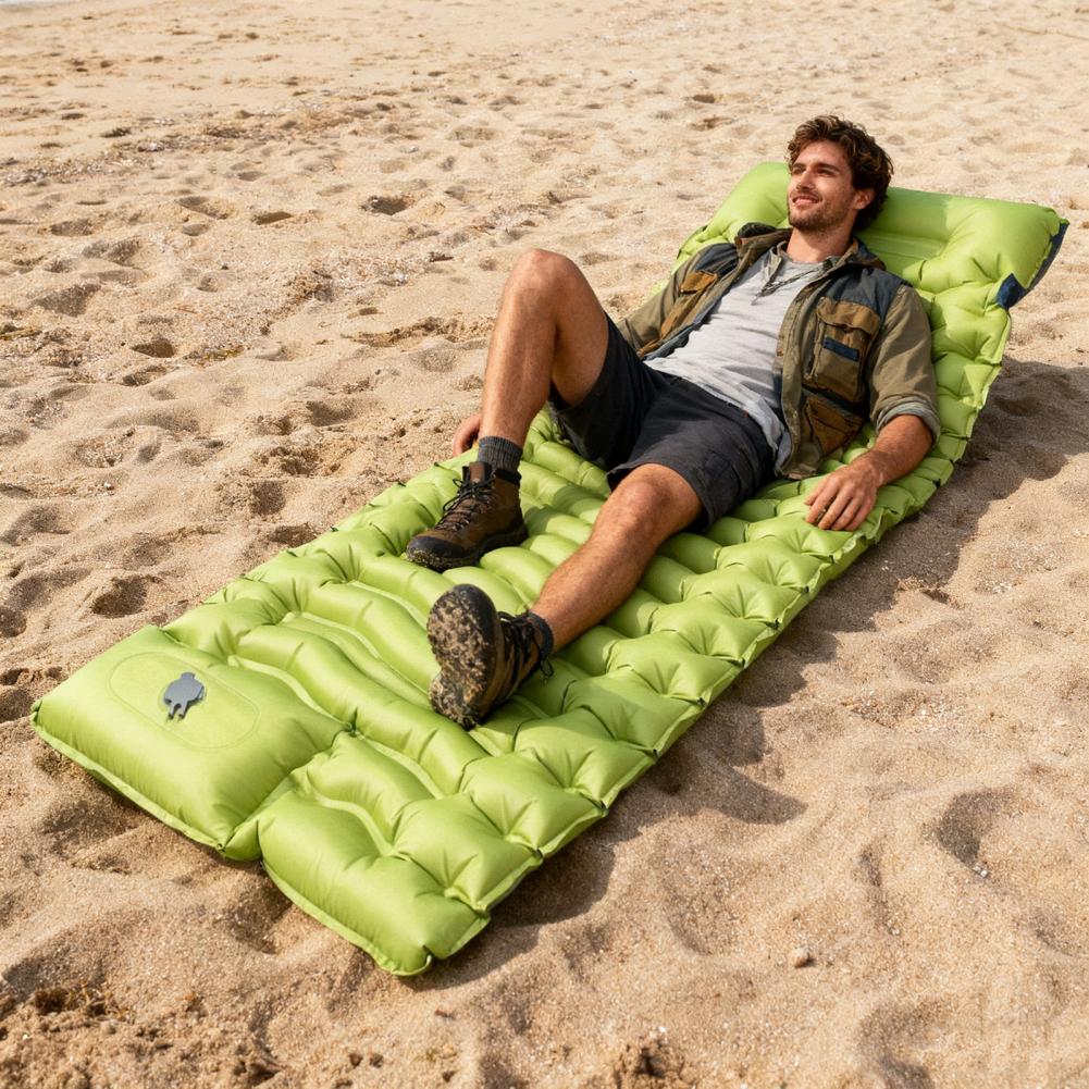 Sleeping Pad: Camping Inflatable Mattress with Built-in Pillow & Pump