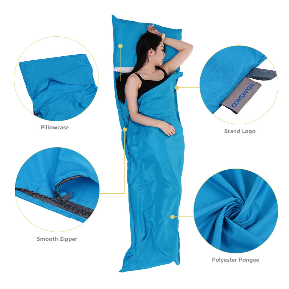 Portable Sleeping Bag Liner with Pillowcase - TOMSHOO 70x210CM