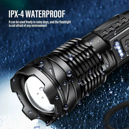 Powerful LED Flashlight Type C Rechargeable Zoom Torch