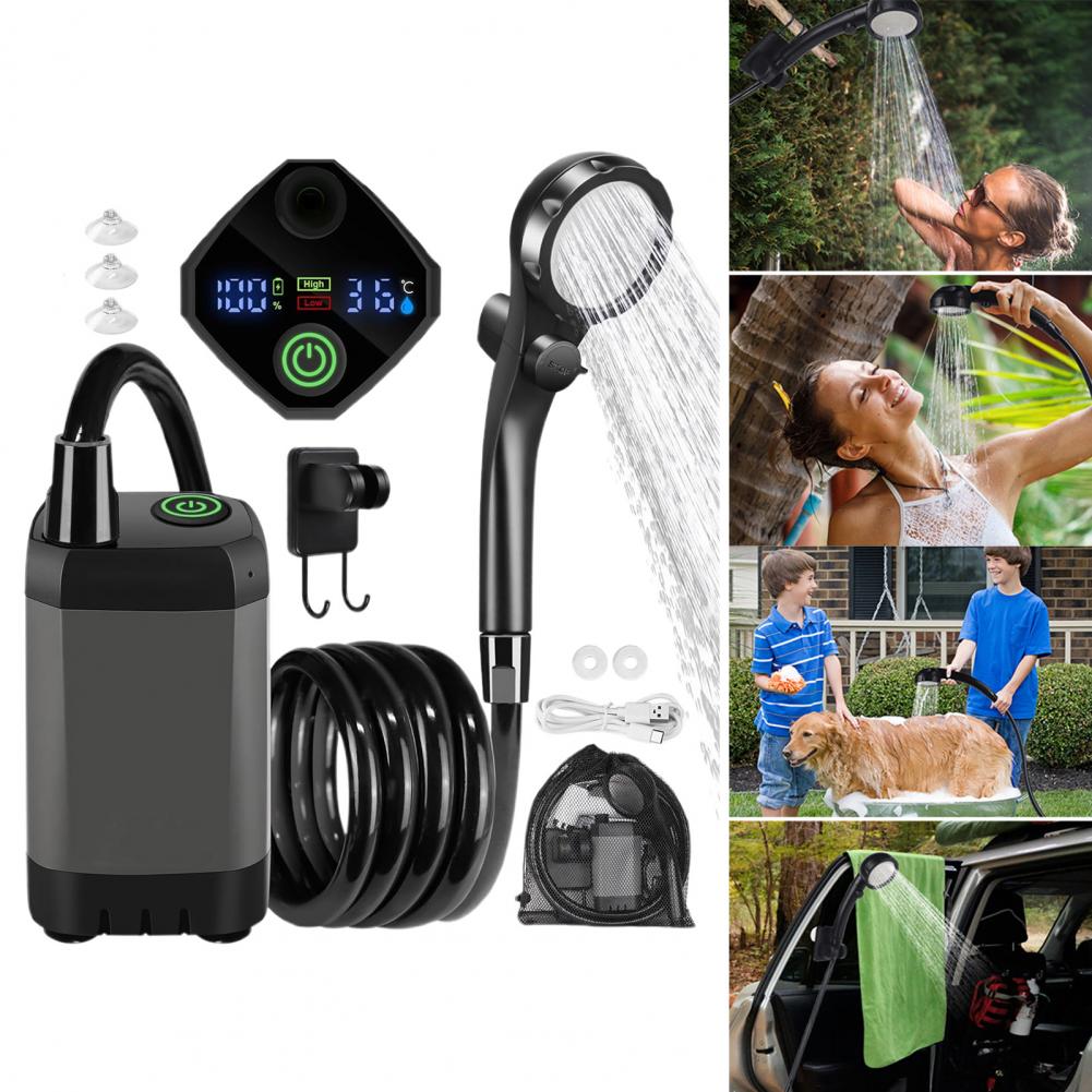 Portable Camping Shower: 6000mAh Rechargeable Pump, IPX7 Kit