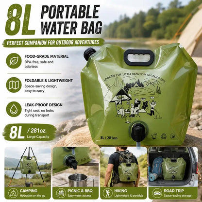 8L Outdoor Water Storage Bag Portable Foldable Drinking Water Pouch for Camping Hiking Sports Large Capacity Soft Flask with Tap