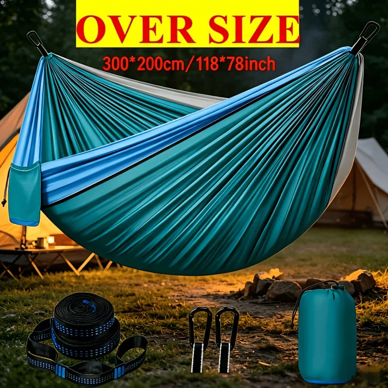 Lightweight Nylon Camping Hammock with Straps & Carabiners, Portable Swing Chair for Hiking, Backpacking, Camping & Backyard