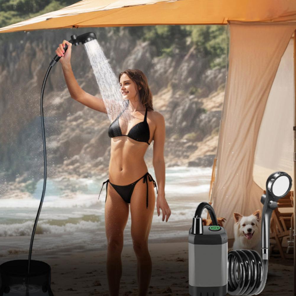 Portable Camping Shower: 6000mAh Rechargeable Pump, IPX7 Kit