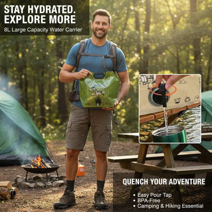 8L Outdoor Water Storage Bag Portable Foldable Drinking Water Pouch for Camping Hiking Sports Large Capacity Soft Flask with Tap