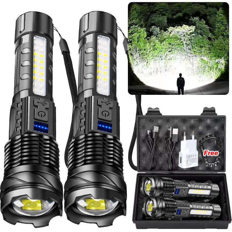 Powerful LED Flashlight Type C Rechargeable Zoom Torch