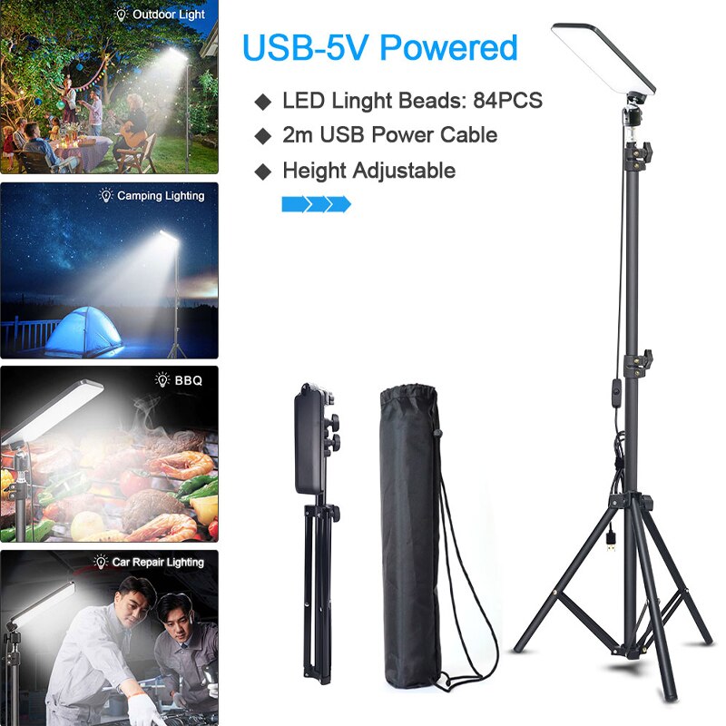 Portable LED Outdoor Camping Lamp: LED Work Light USB Tripod 